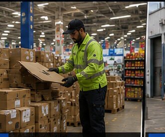 Paper Shred staff collecting cardboard at a hypermarket warehouse