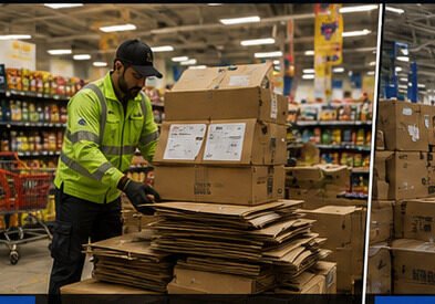 Paper Shred staff collecting cardboard boxes at a supermarket