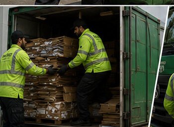 Staff loading bundled cardboard into the truck