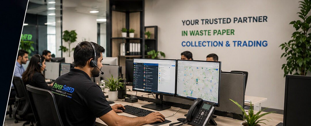 Paper Shred Trading support team at their Dubai office coordinating collections