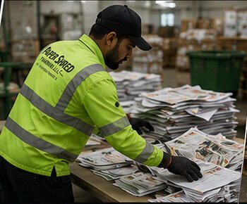 Paper Shred worker manually sorting paper by type and quality